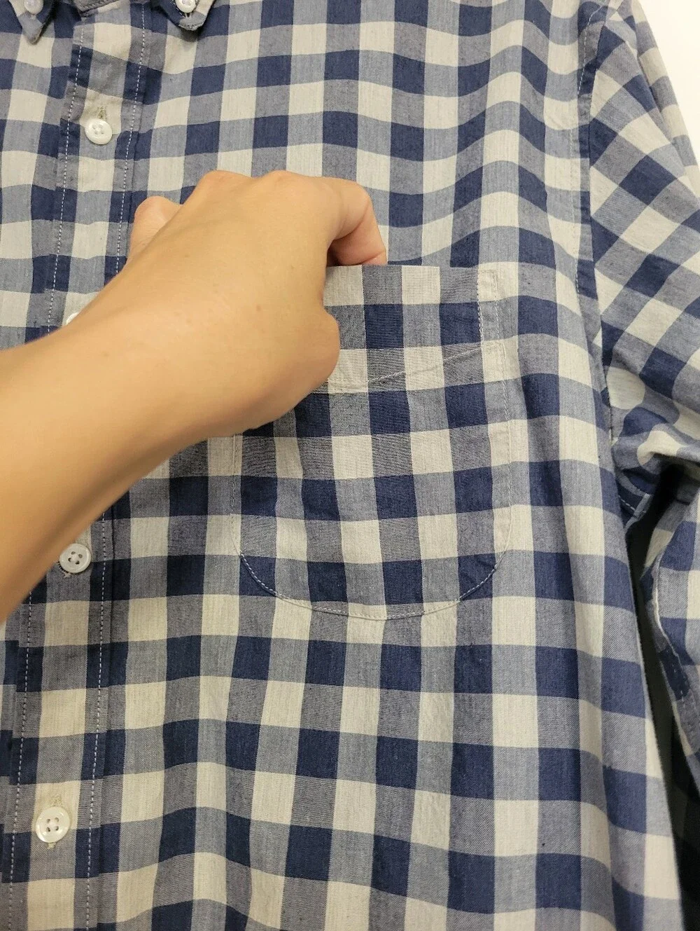 J.Crew Stretch Secret Wash Shirting Cotton Poplin Shirt Heatered Gingham Blue L